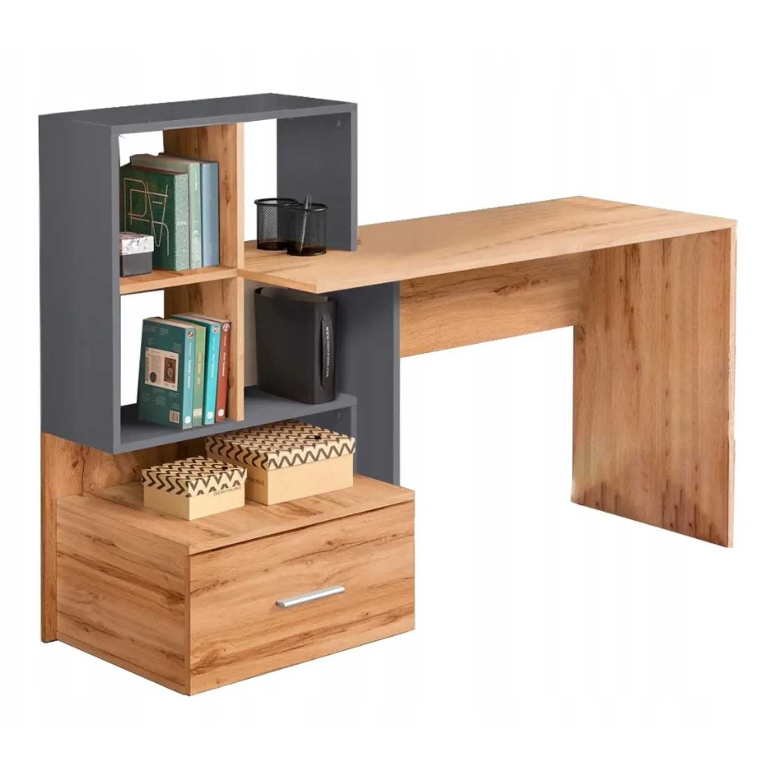 Scrivania 149/50cm ufficio moderna rovere antracite Jade Gihome®