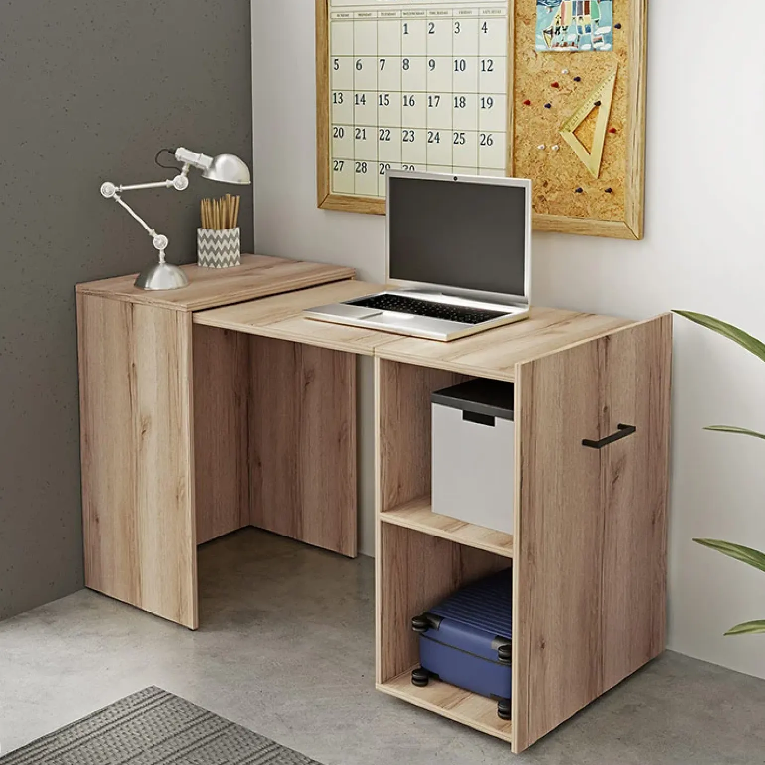 Scrivania 42-132cm ufficio moderna salvaspazio richiudibile rovere chiaro Rocky