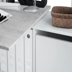 Scrivania 136/203cm ufficio multiposizione bianco opaco cemento Corner