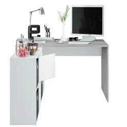 Scrivania 136/203cm ufficio multiposizione bianco opaco cemento Corner