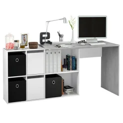 Scrivania 136/203cm ufficio multiposizione bianco opaco cemento Corner