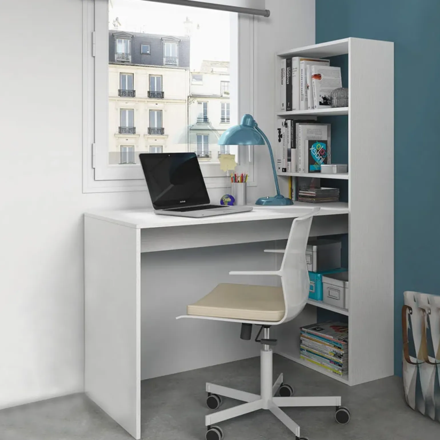 Scrivania 120/53cm ufficio salvaspazio moderna bianco opaco Jolie