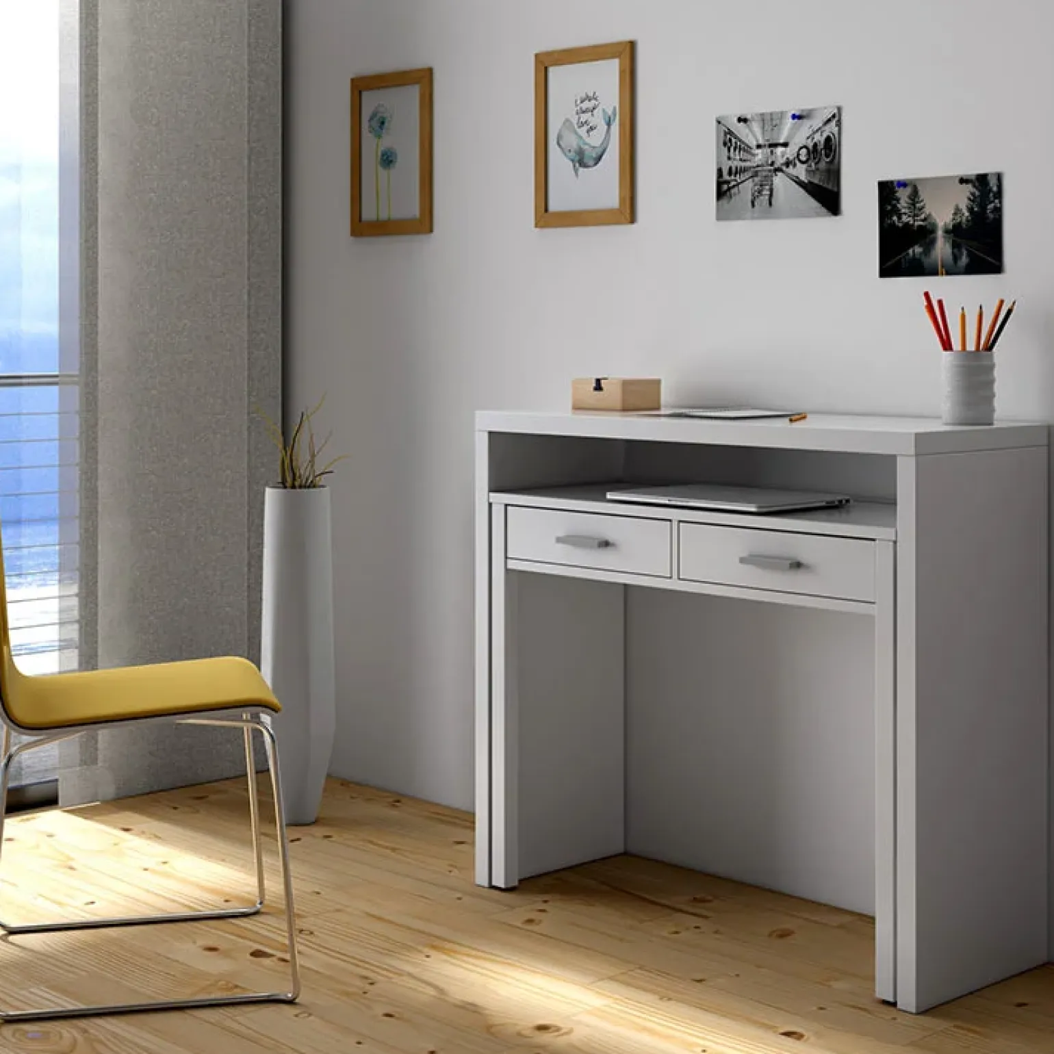 Scrivania consolle ingresso moderna 99x87cm bianco opaco Anastasia