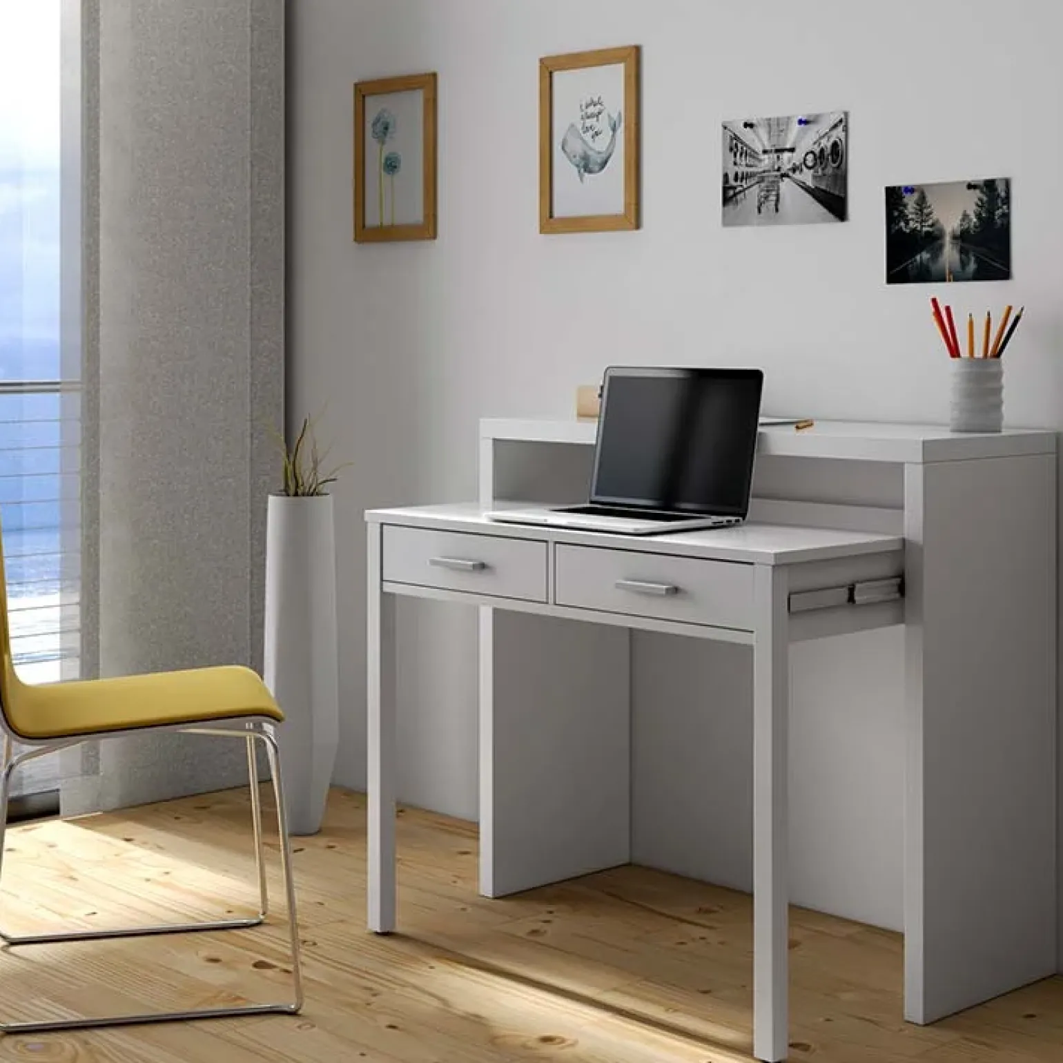 Scrivania consolle ingresso moderna 99x87cm bianco opaco Anastasia