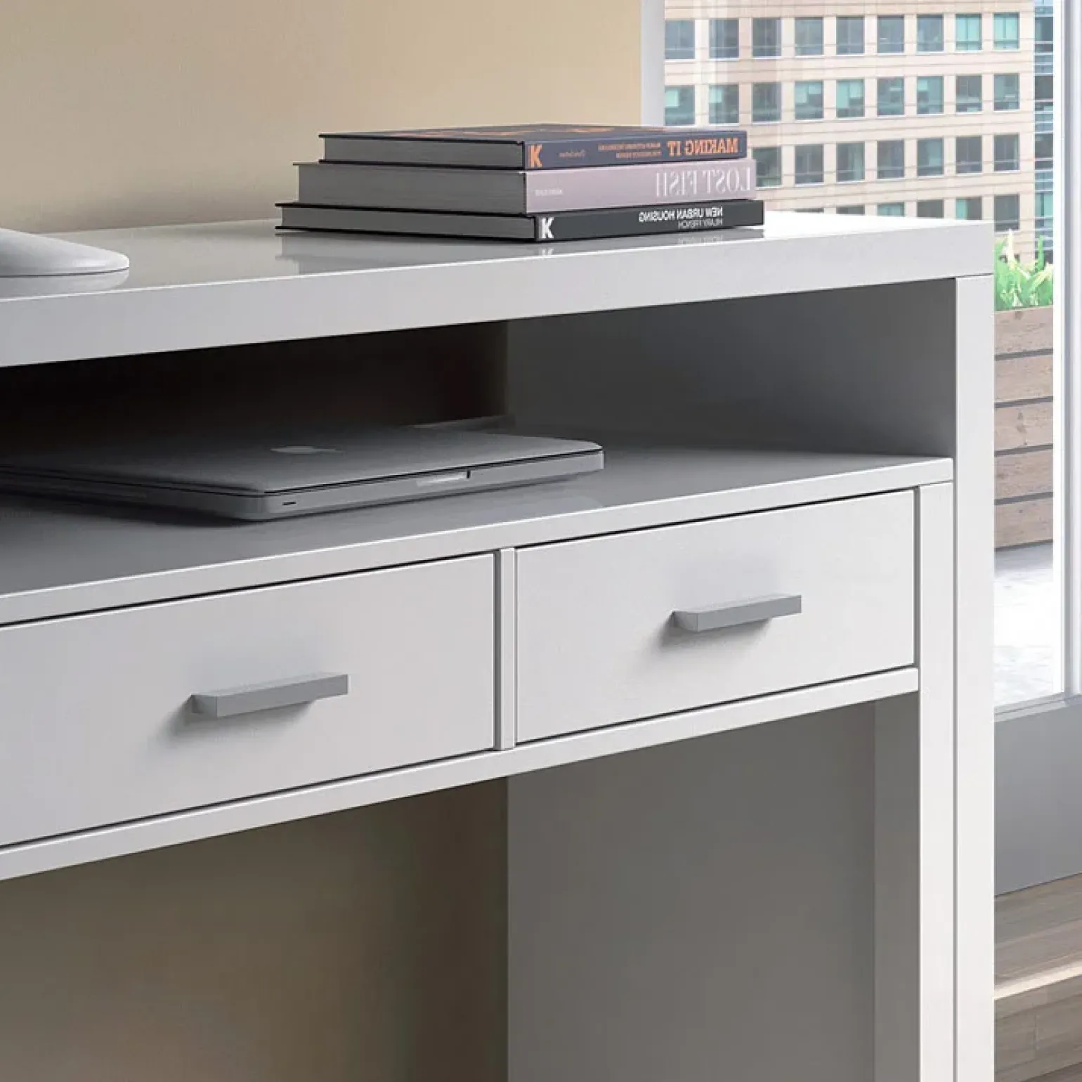 Scrivania consolle ingresso moderna 99x87cm bianco opaco Anastasia