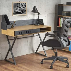 Scrivania consolle ingresso 110x51cm rovere nero metallo Toler