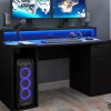 Scrivania gaming 140x91cm moderna con led 2 cassetti nera Crash