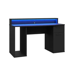 Scrivania gaming 140x91cm moderna con led 2 cassetti nera Crash