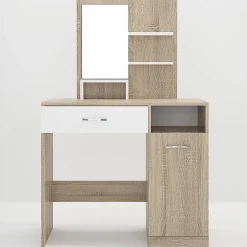 Scrivania moderna con specchio 90x38cm rovere bianco lucido Cesare