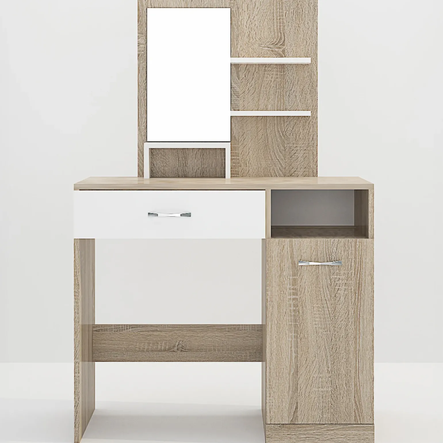 Scrivania moderna con specchio 90x38cm rovere bianco lucido Cesare