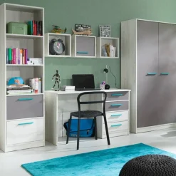 Scrivania moderna 120x60cm bianco pino grigio blu Maya Gihome®