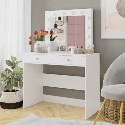 Scrivania postazione trucco 100x145cm con specchio bianco Dijon