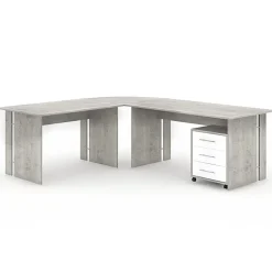 Scrivania ufficio angolare 228x198cm con cassettiera bianco cemento Woody