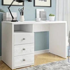 Scrivania ufficio moderna con cassetti 120x50cm bianco lucido Angus