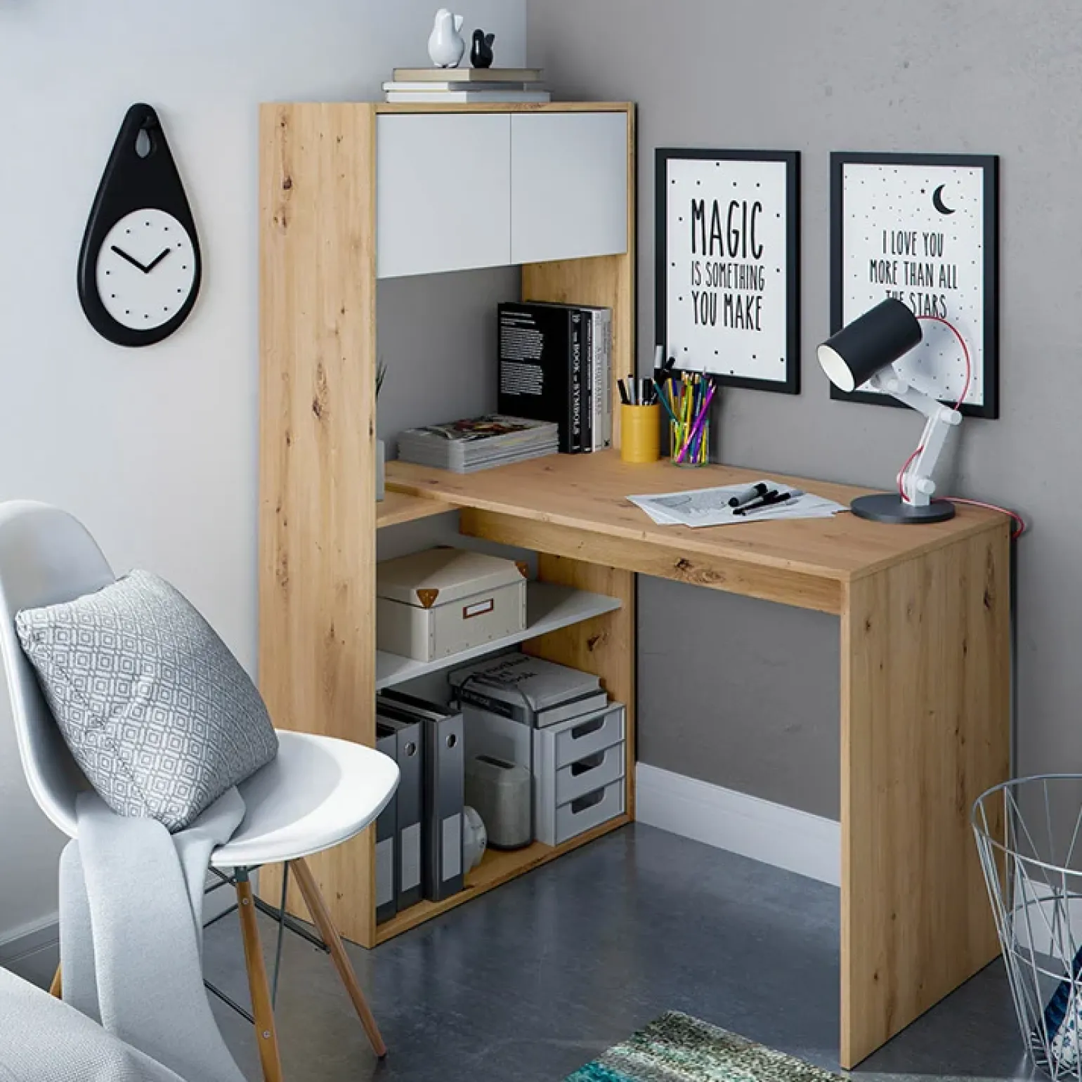 Scrivania ufficio moderna reversibile rovere bianco artico Grom