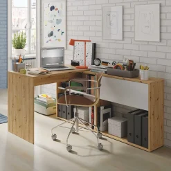 Scrivania ufficio moderna reversibile rovere bianco artico Grom