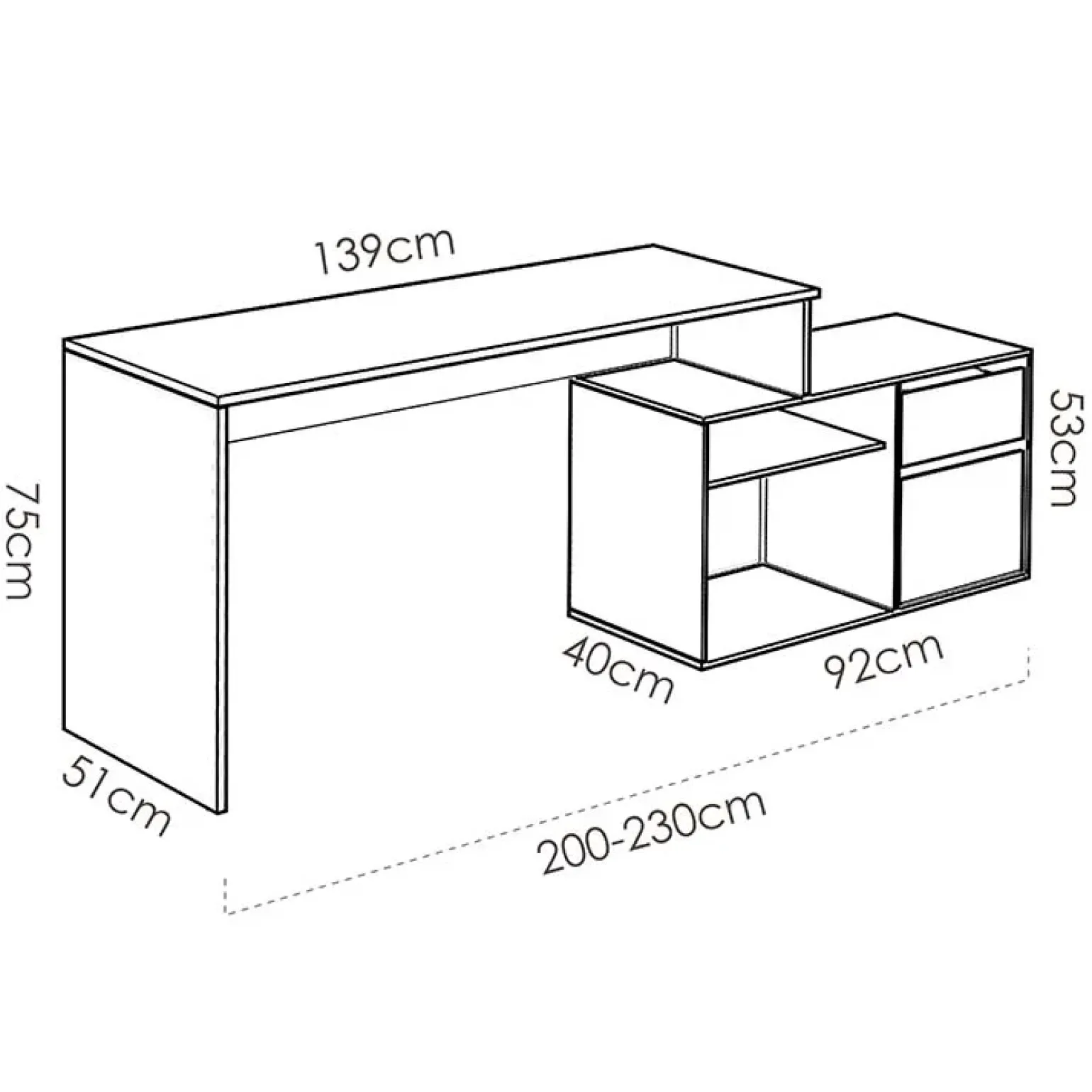 Scrivania ufficio salvaspazio moderna 230x51cm bianco opaco Teddy