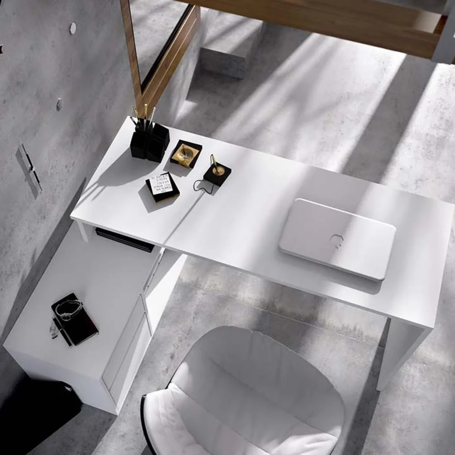 Scrivania ufficio salvaspazio moderna 230x51cm bianco opaco Teddy