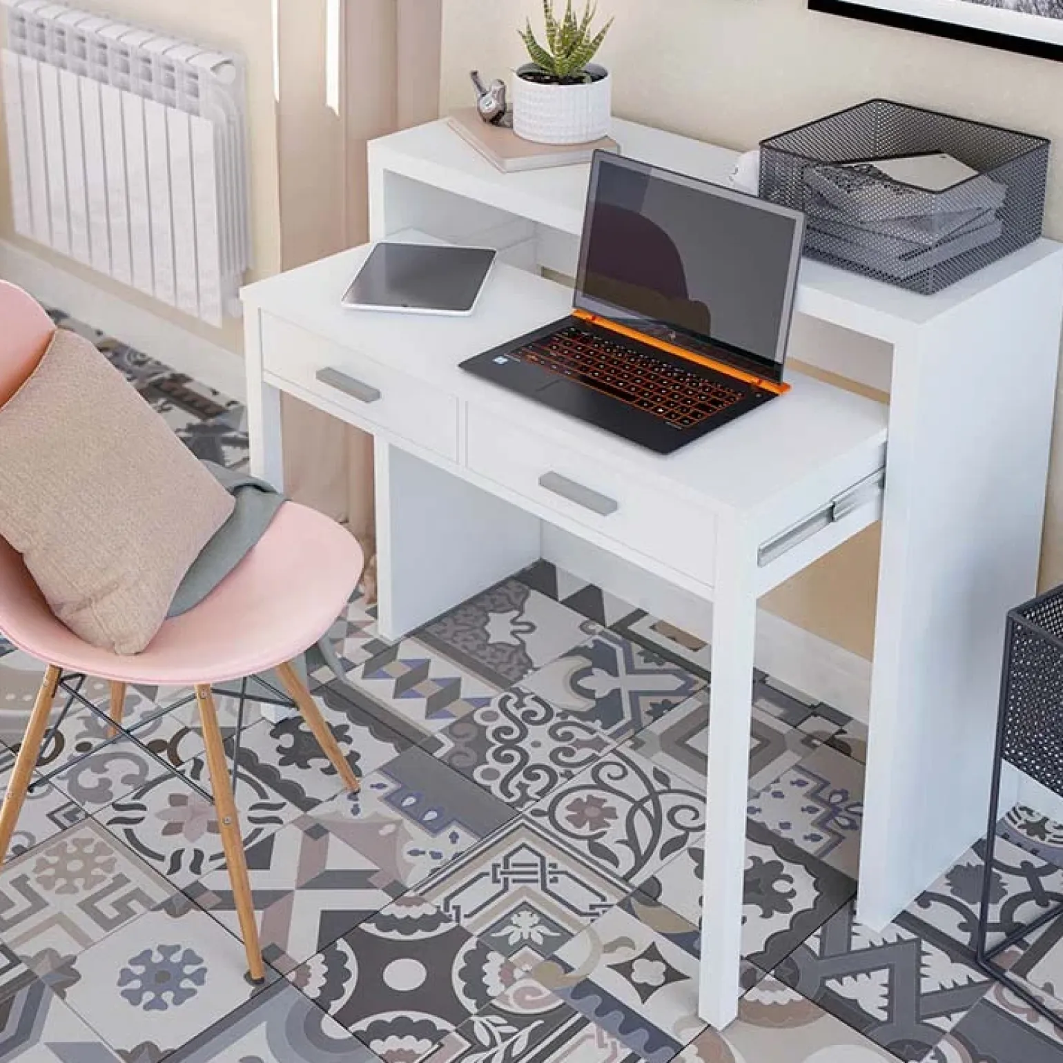 Scrivania ufficio salvaspazio moderna 37/71cm bianco opaco Eva