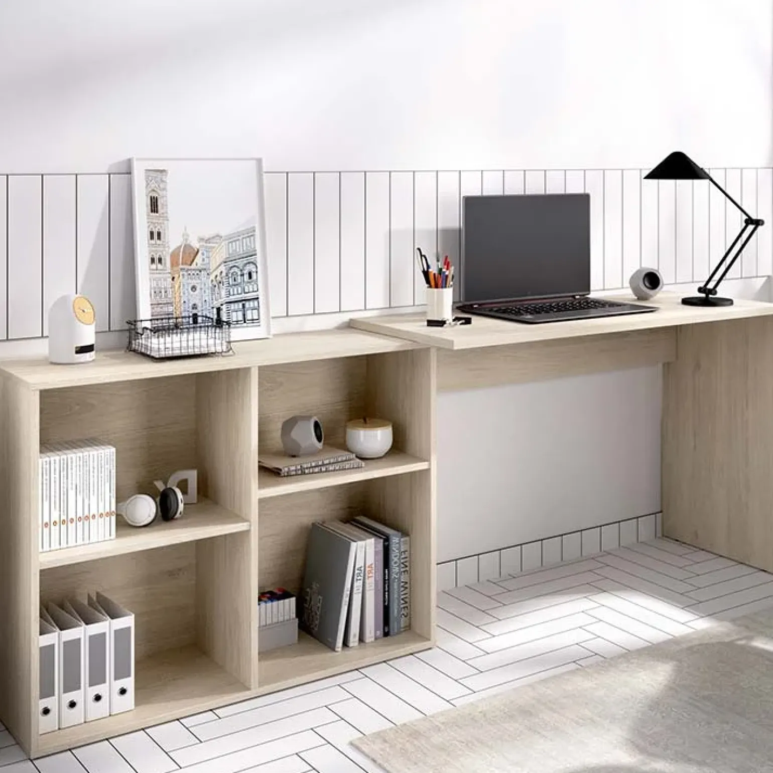 Scrivania ufficio salvaspazio moderna 193x50cm rovere Sunny