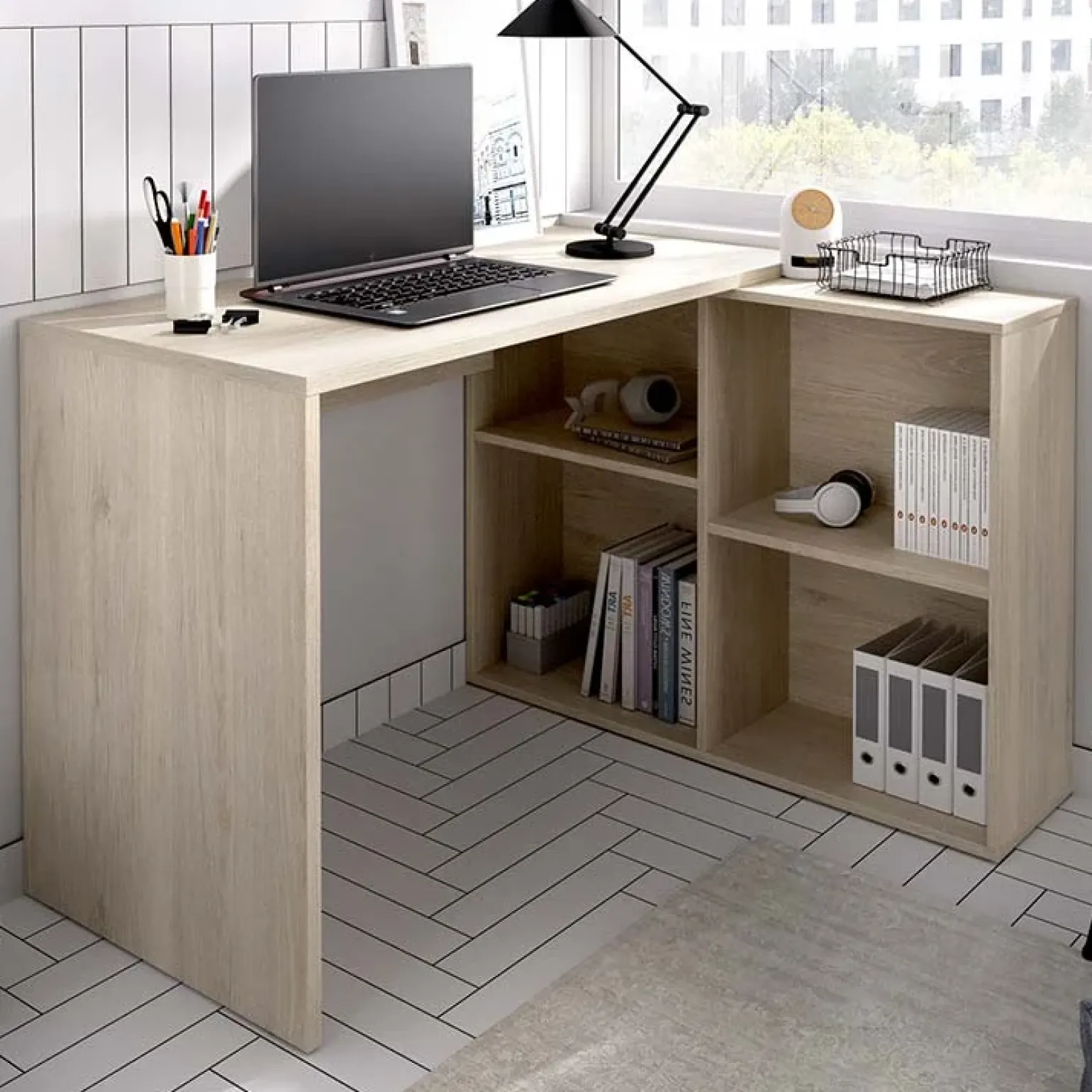 Scrivania ufficio salvaspazio moderna 193x50cm rovere Sunny