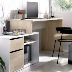 Scrivania ufficio salvaspazio 230x51cm rovere bianco lucido Teddy