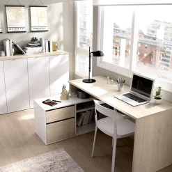 Scrivania ufficio salvaspazio 230x51cm rovere bianco lucido Teddy