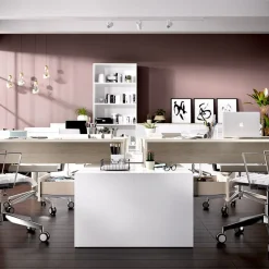 Scrivania ufficio salvaspazio 230x51cm rovere bianco lucido Teddy