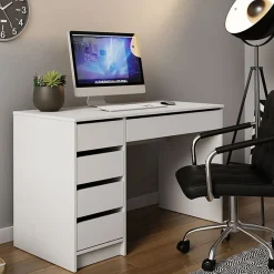 Scrivania ufficio 120x75cm 5 cassetti bianco opaco Blackpool