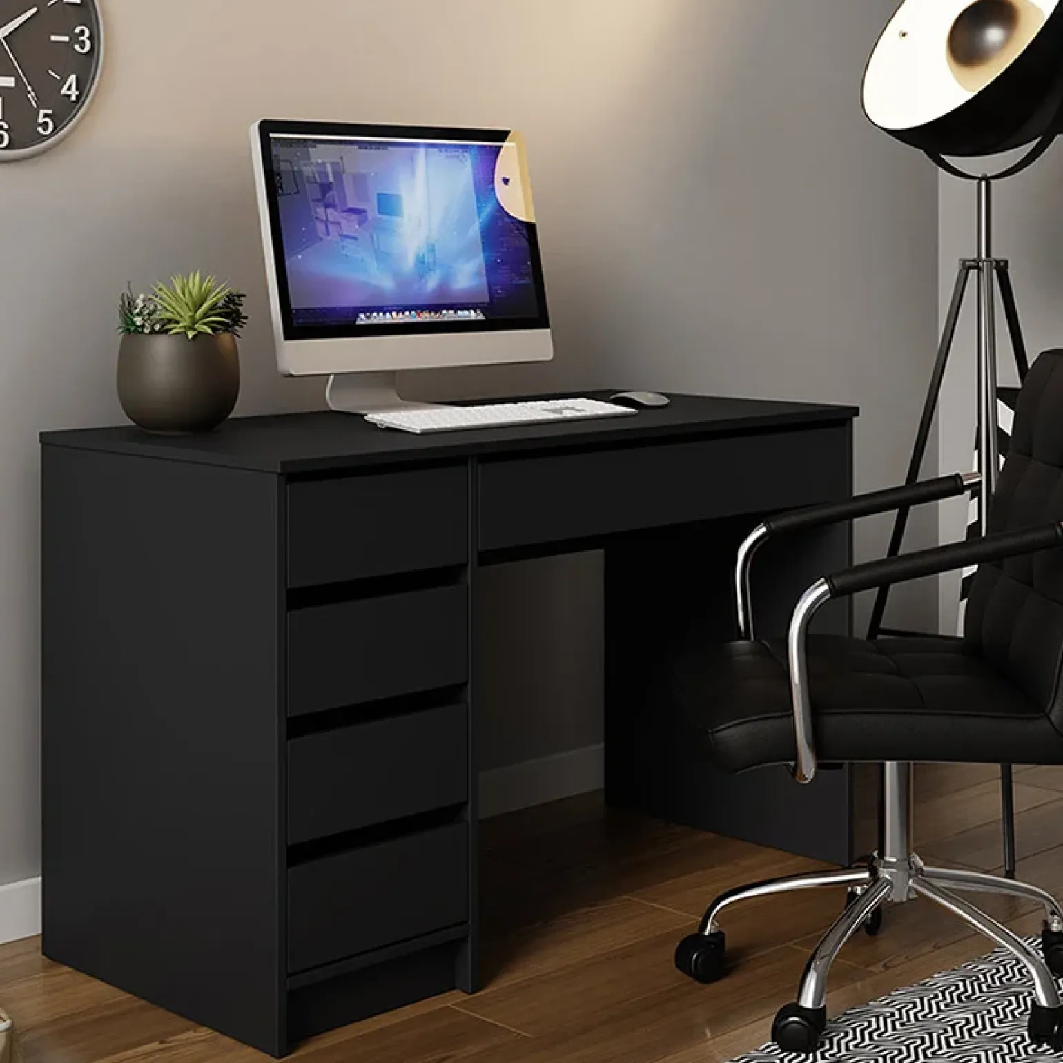 Scrivania ufficio 120x75cm 5 cassetti nero Blackpool