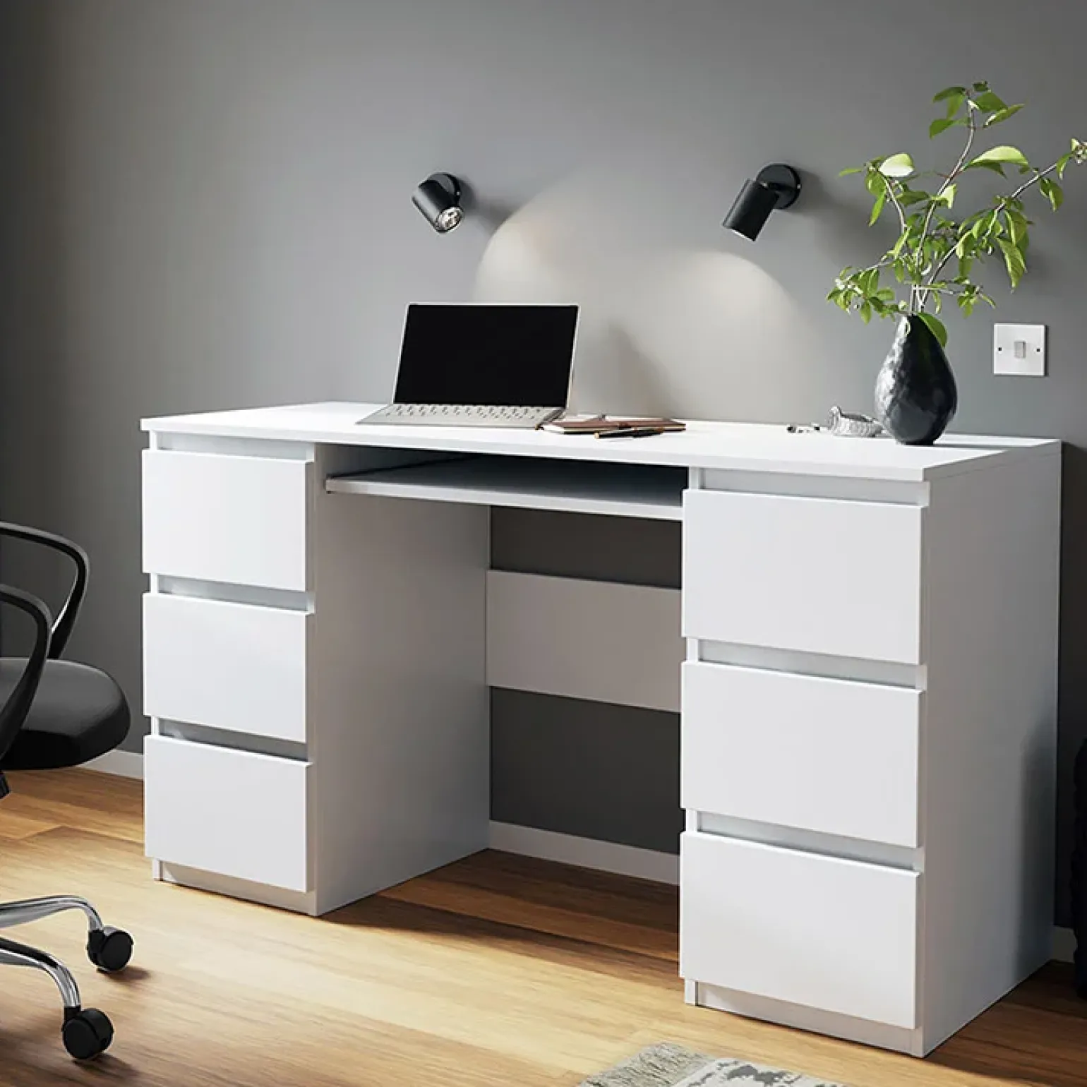 Scrivania ufficio 130x76cm 6 cassetti bianco Salford
