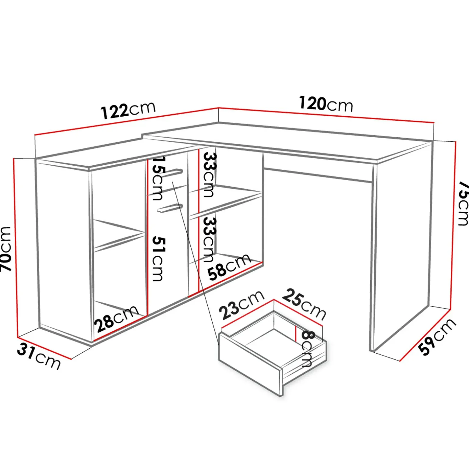 Scrivania ufficio 120x92cm angolare multiposizione nero Elisa