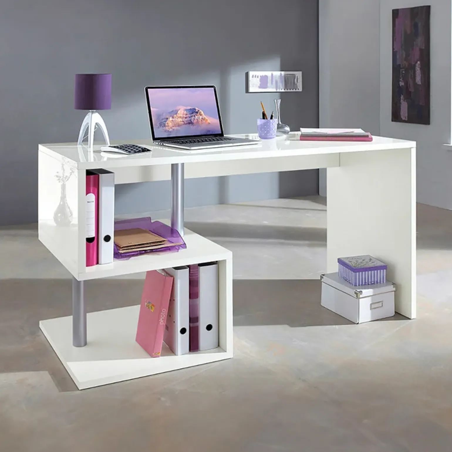 Scrivania ufficio 140x75cm bianco lucido ErgoDesk