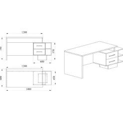 Scrivania ufficio 148x60cm con cassettiera rovere antracite lucido Time Y