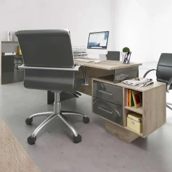 Scrivania ufficio 148x60cm con cassettiera rovere antracite lucido Time Y