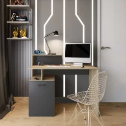 Scrivania ufficio 110x95cm con mobile contenitore grigio rovere chiaro Aldeia