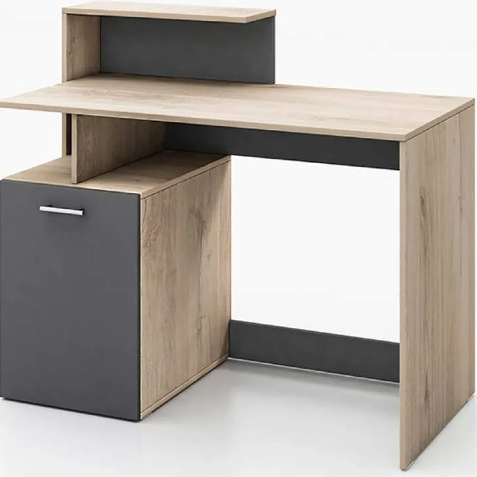 Scrivania ufficio 110x95cm con mobile contenitore grigio rovere chiaro Aldeia