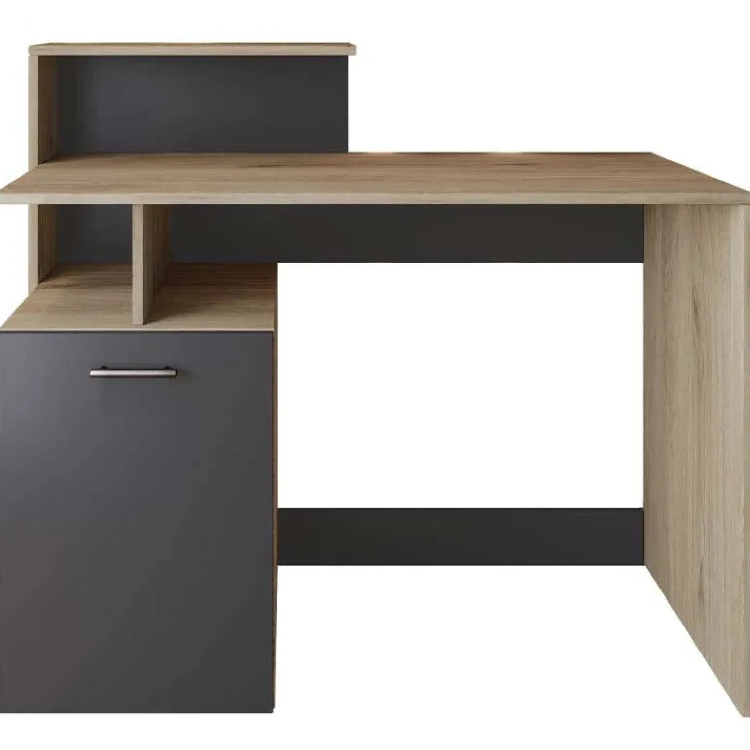 Scrivania ufficio 110x95cm con mobile contenitore grigio rovere chiaro Aldeia