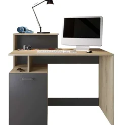 Scrivania ufficio 110x95cm con mobile contenitore grigio rovere chiaro Aldeia