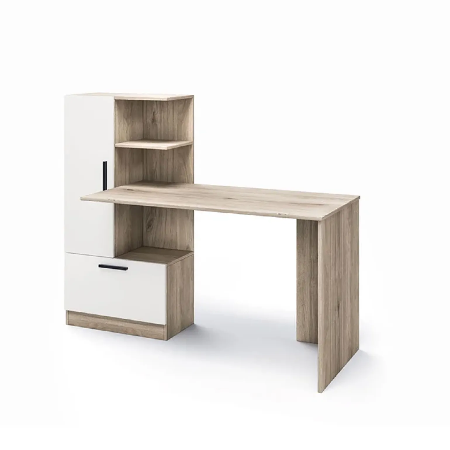 Scrivania ufficio 150x120cm rovere naturale bianco opaco Paulo