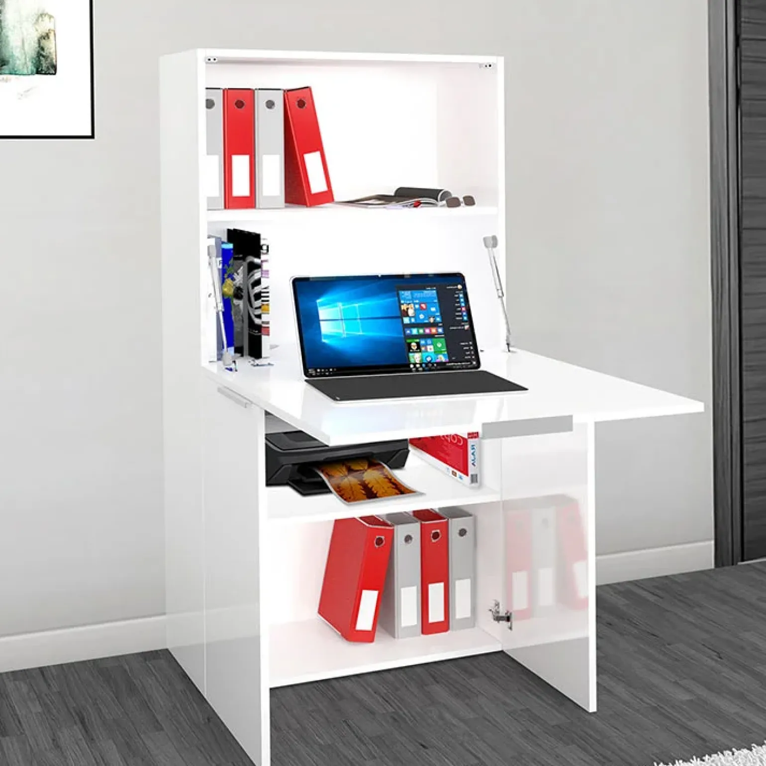 Scrivania 70x35cm a scomparsa salvaspazio bianco lucido Pinko