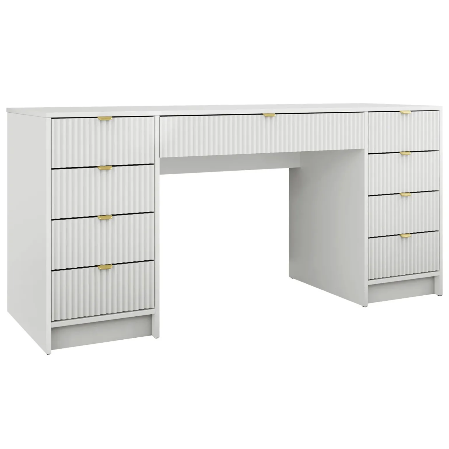 Scrivania 154x55cm con 9 cassetti cannettata bianco Athena