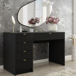 Scrivania 120x55cm con 5 cassetti cannettata nero Athena