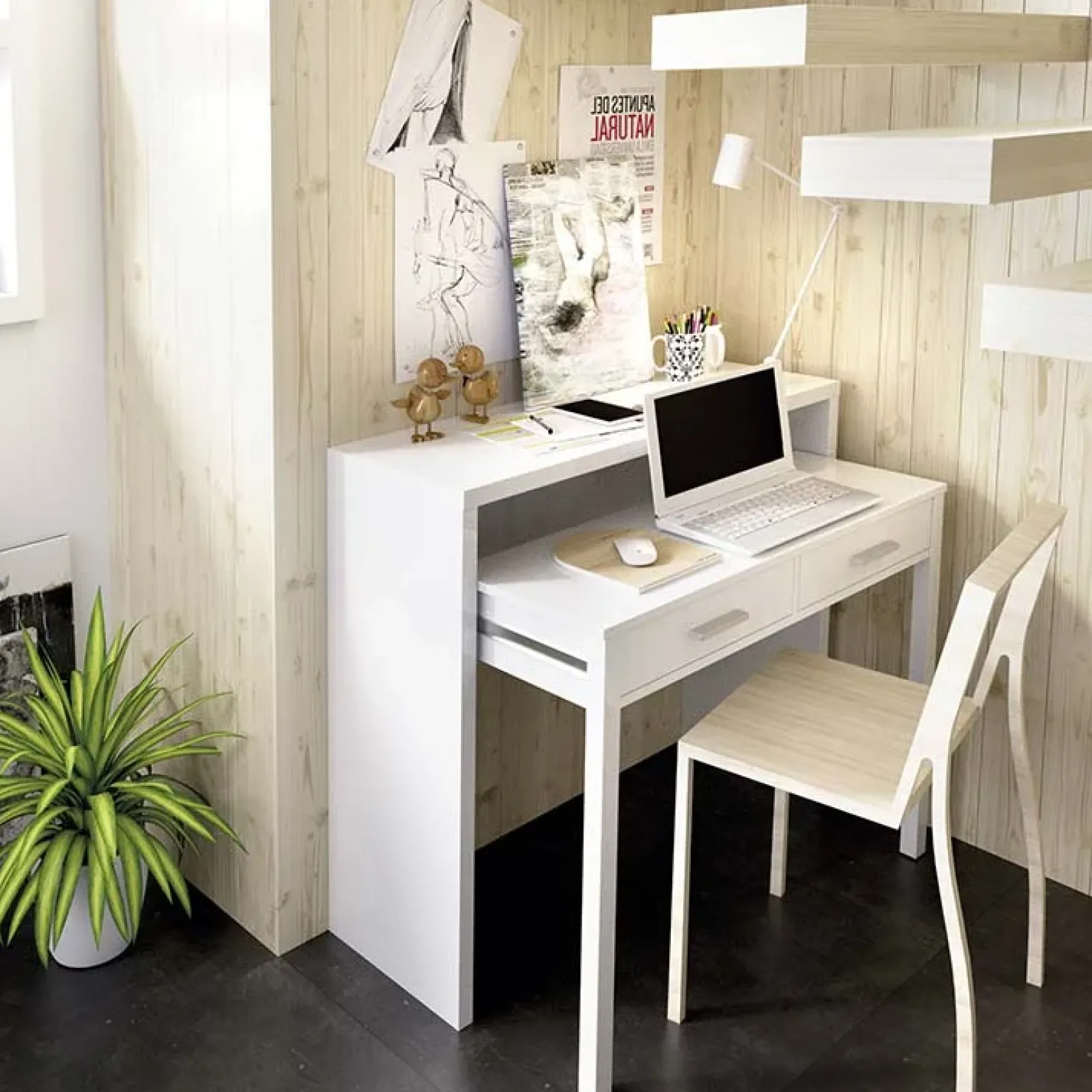 Scrivania 99x87cm consolle estraibile bianco opaco Maybelle