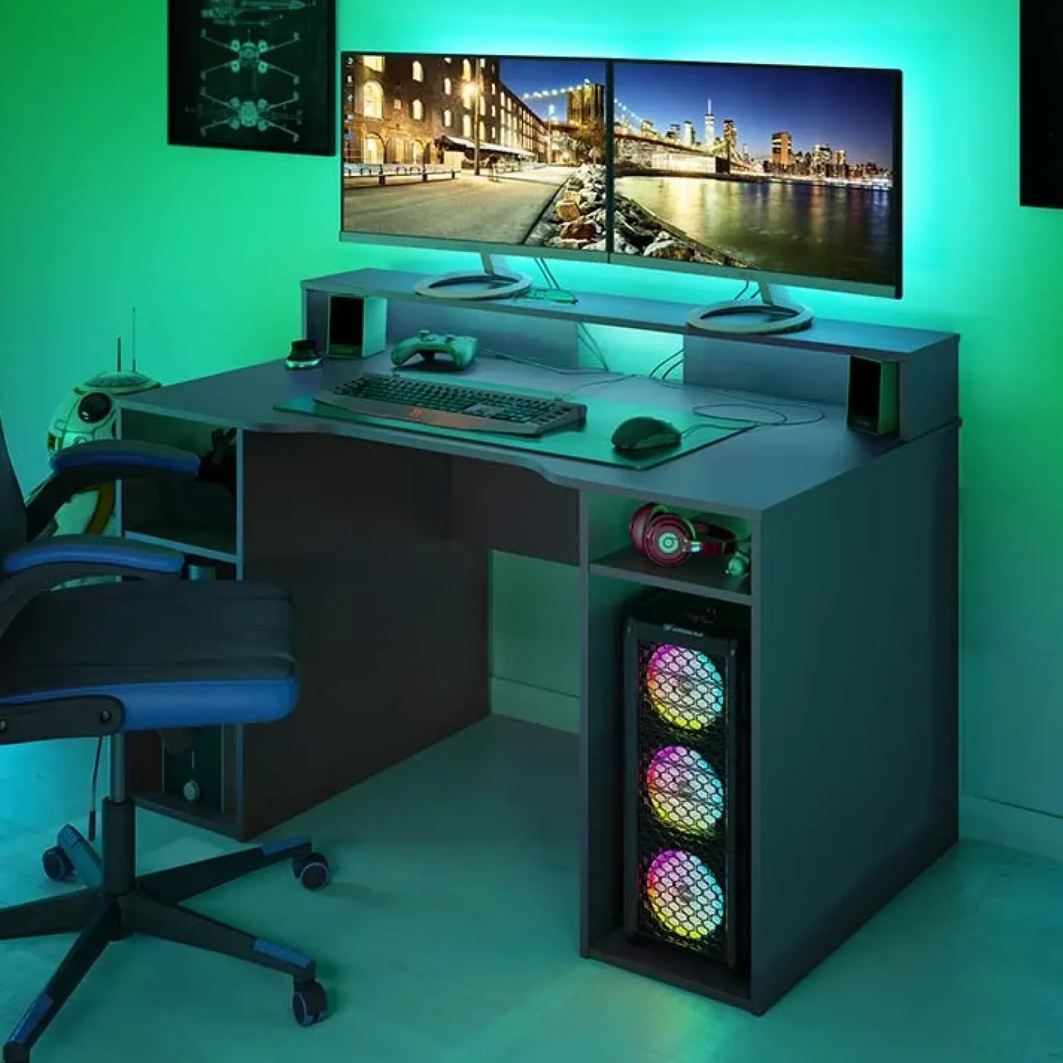 Scrivania 136x67cm gaming salvaspazio grigio antracite Newton