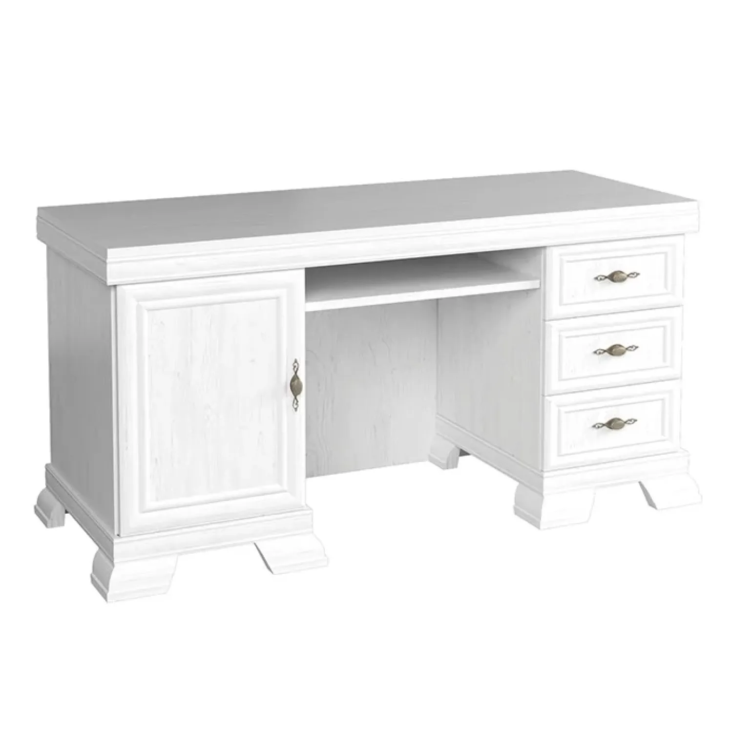 Scrivania 148x75cm shabby 3 cassetti bianco frassinato Kelly