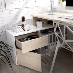 Scrivania 139x92cm ufficio angolare bianco lucido rovere Teddy
