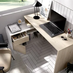 Scrivania 139x92cm ufficio angolare bianco lucido rovere Teddy