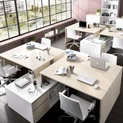 Scrivania 139x92cm ufficio angolare bianco lucido rovere Teddy