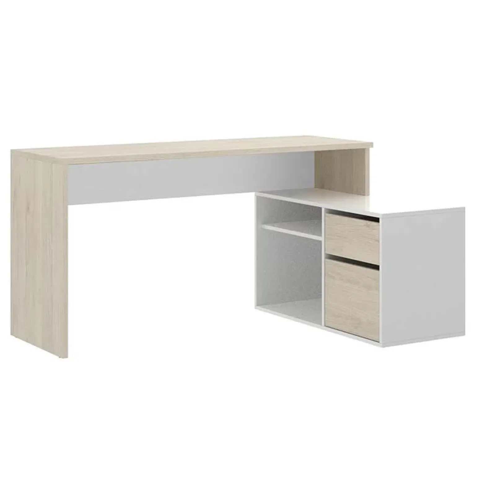 Scrivania 139x92cm ufficio angolare bianco lucido rovere Teddy